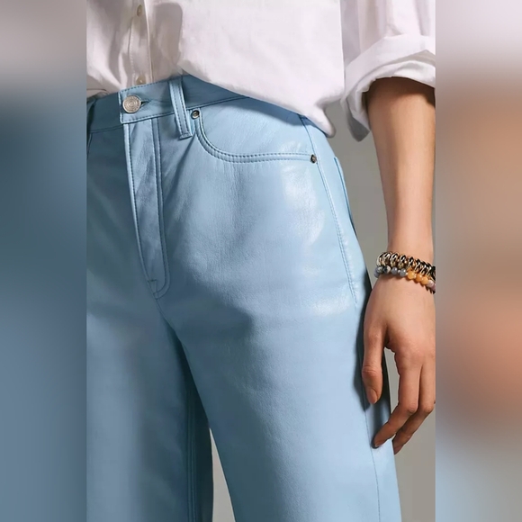 Frame Recycled Leather Le High 'N' Tight Straight Pants Light Blue 34 - Picture 3 of 7